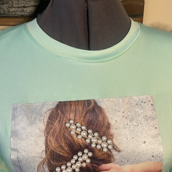 Miss Mia Mia Mint Green Balloon Sleeve Spandex T-shirt Top Size Medium - Picture 10 of 16